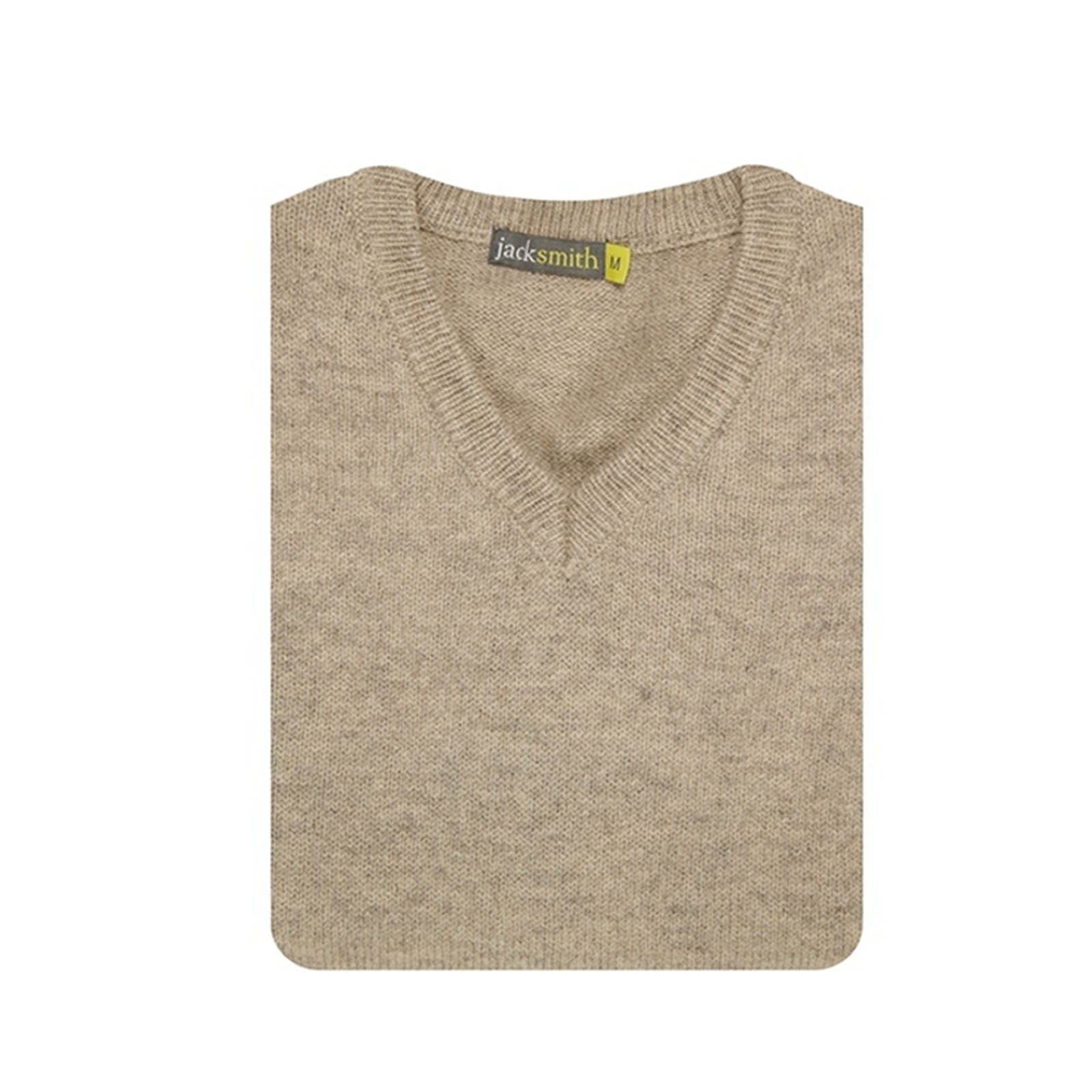 100% Shetland Ragg Wool V Neck Knit Jumper Pullover Mens Sweater Knitted - Oat Marle - M