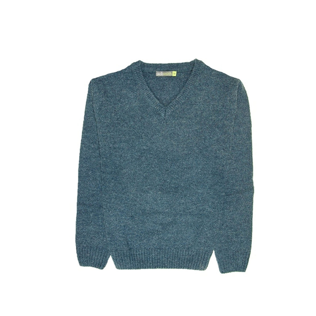 100% Shetland Ragg Wool V Neck Knit Jumper Pullover Mens Sweater Knitted - Sherwood - 4XL
