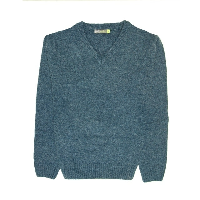 100% Shetland Ragg Wool V Neck Knit Jumper Pullover Mens Sweater Knitted - Sherwood - 5XL