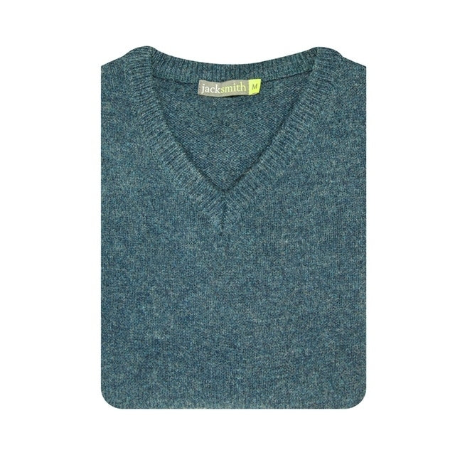 100% Shetland Ragg Wool V Neck Knit Jumper Pullover Mens Sweater Knitted - Sherwood - 6XL
