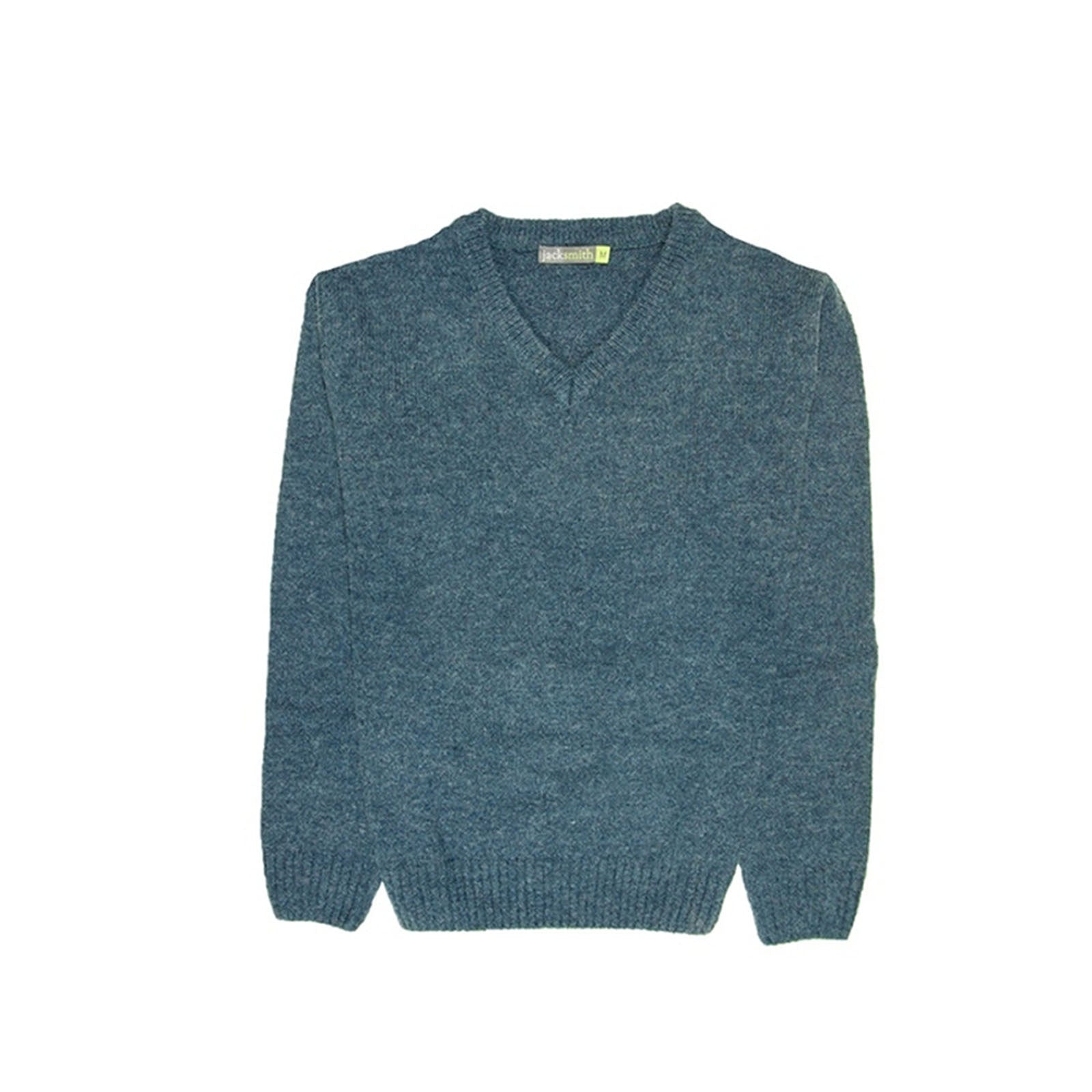 100% Shetland Ragg Wool V Neck Knit Jumper Pullover Mens Sweater Knitted - Sherwood - L