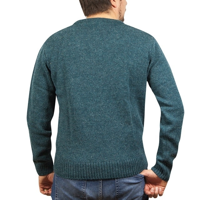 100% Shetland Ragg Wool V Neck Knit Jumper Pullover Mens Sweater Knitted - Sherwood - M