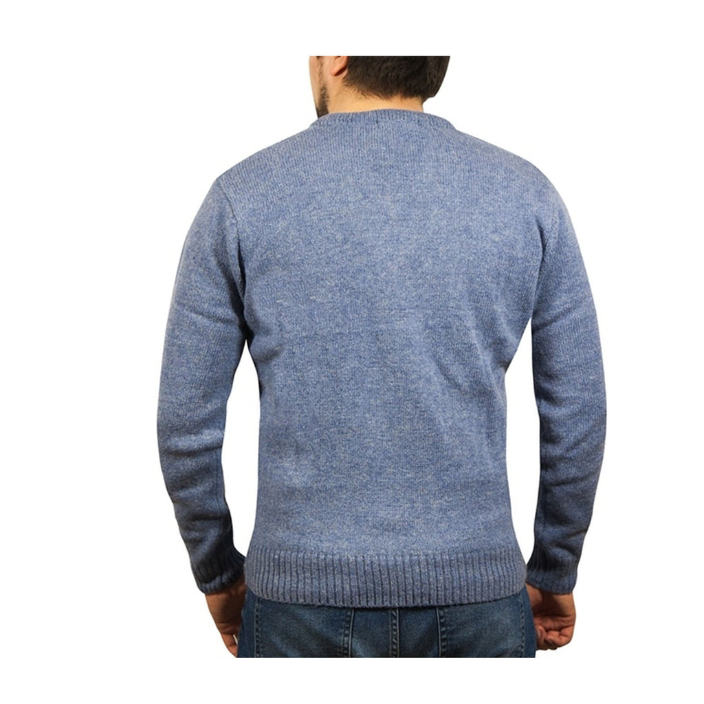 100% Shetland Ragg Wool V Neck Knit Jumper Pullover Mens Sweater Knitted - Sky - S