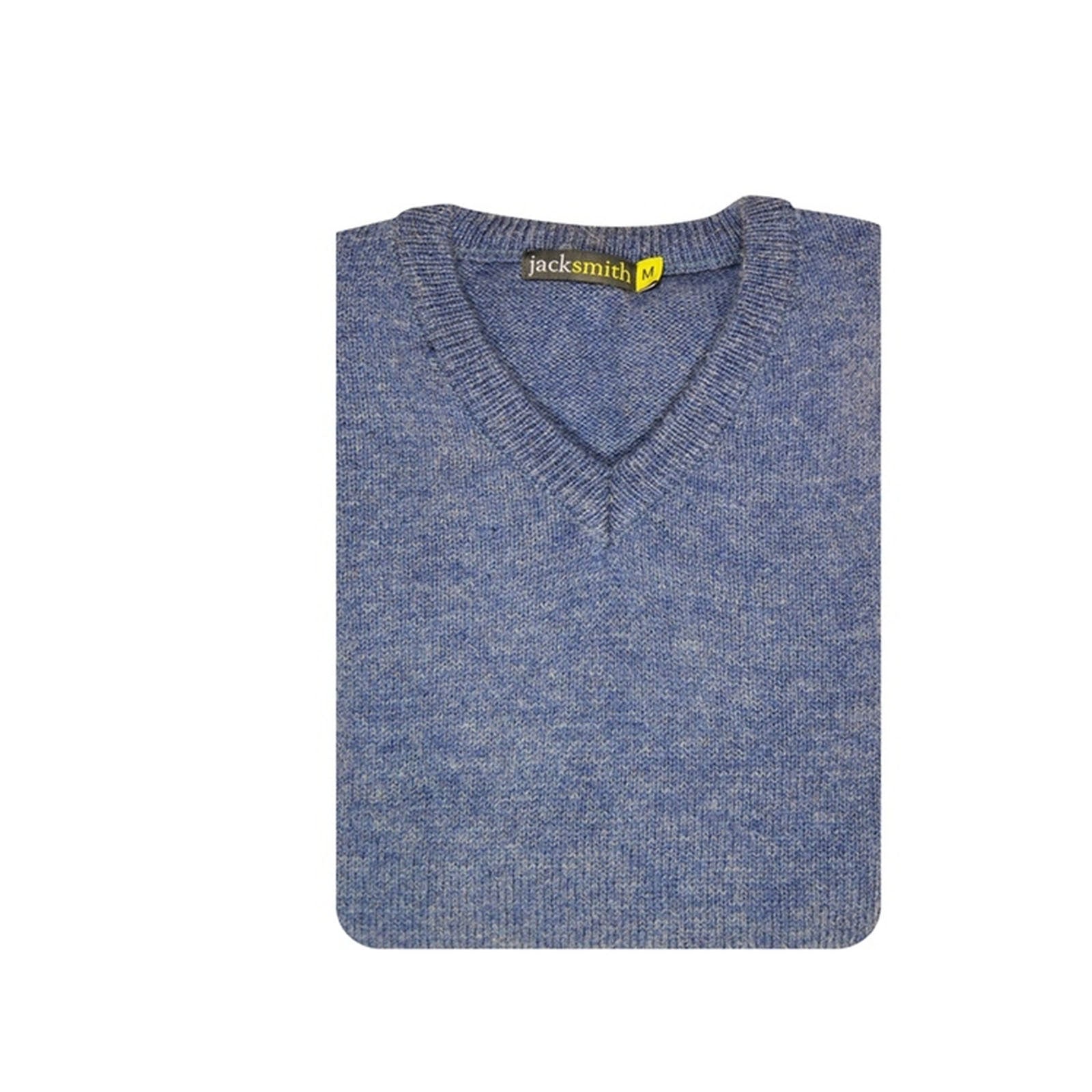 100% Shetland Ragg Wool V Neck Knit Jumper Pullover Mens Sweater Knitted - Sky - S