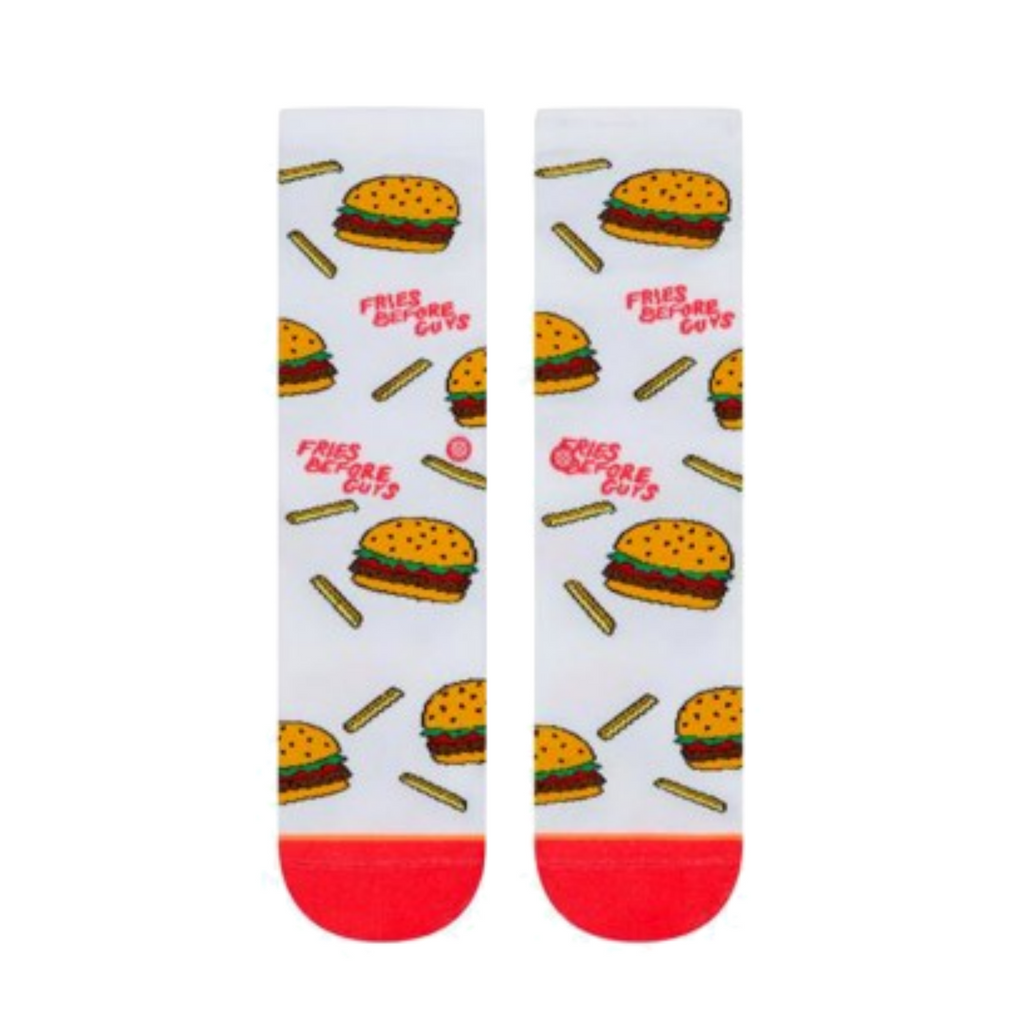 Stance ""Fries Before Guys"" Burger & Fries Crew Socks – Fun Food Print - M