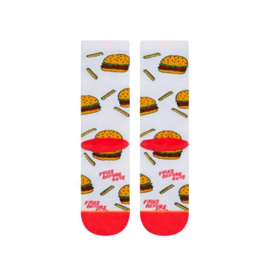 Stance ""Fries Before Guys"" Burger & Fries Crew Socks – Fun Food Print - M