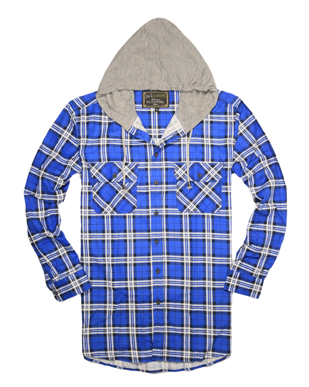 Mens Cotton Flannelette Shirt w Jersey Hood Long Sleeve Flannel - Spanish Blue - 6XL
