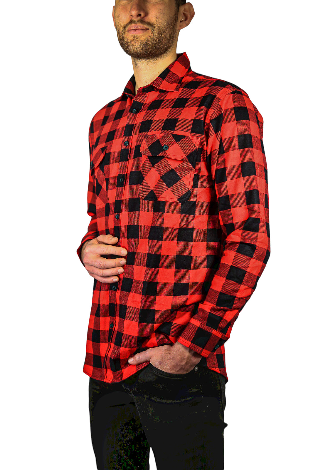 Jacksmith Quilted Flannelette Shirt Mens Jacket 100% Cotton Padded Warm Winter Flannel - Red/Black - XXL
