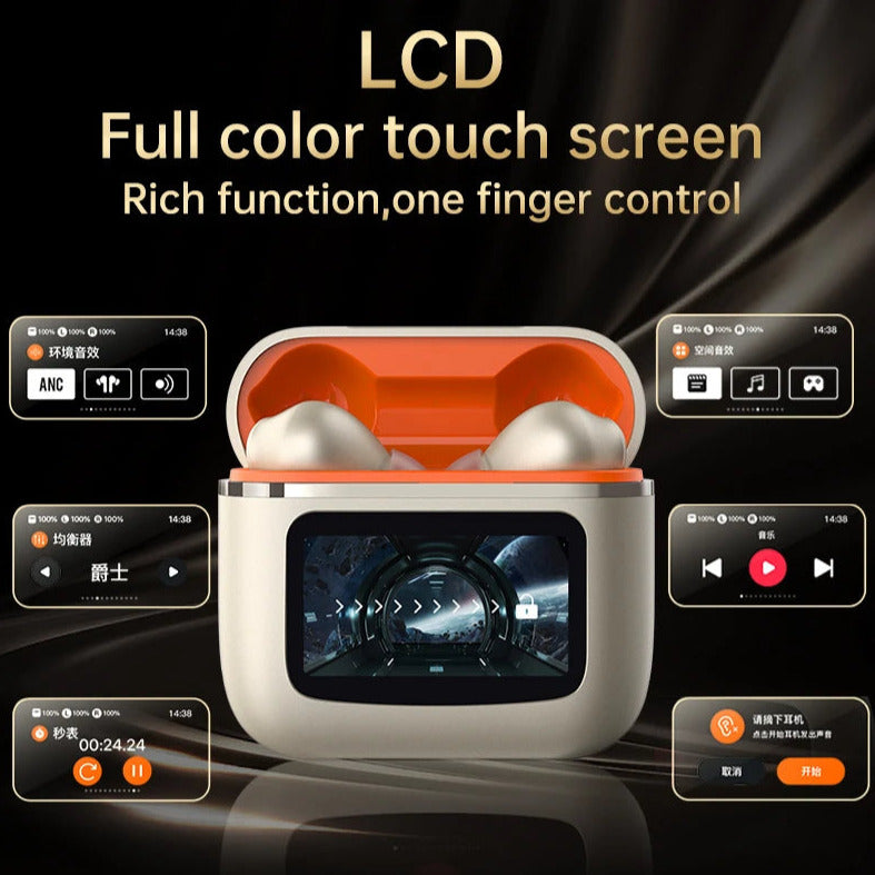 Touch Control Smart ANC+ENC  Earphone Interactive LCD Screen Bluetooth 5.3 Headphones Wireless Earbuds With Active Noise Cancellation Waterproof Headsets