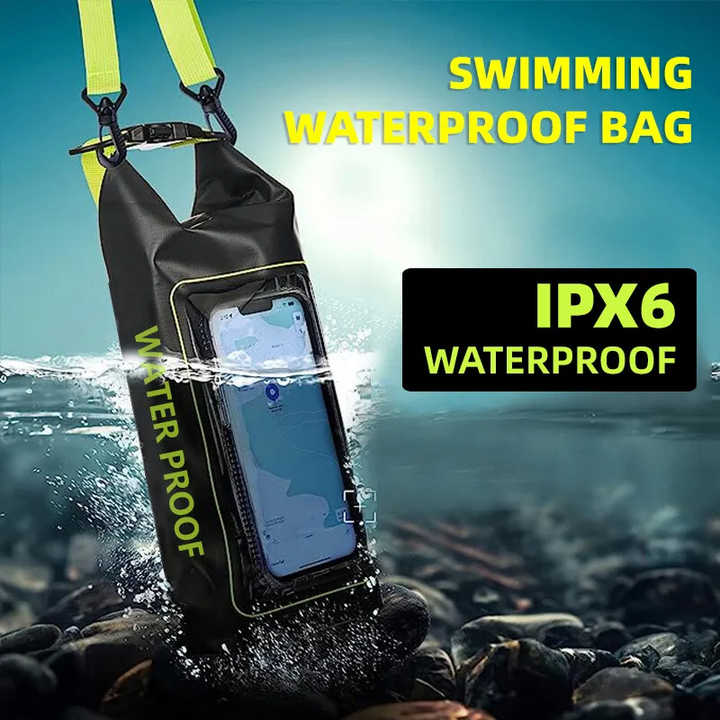 Black 2L Waterproof Phone Pouch - Multi-Functional PVC Dry Bag for Swimming and Water Activities