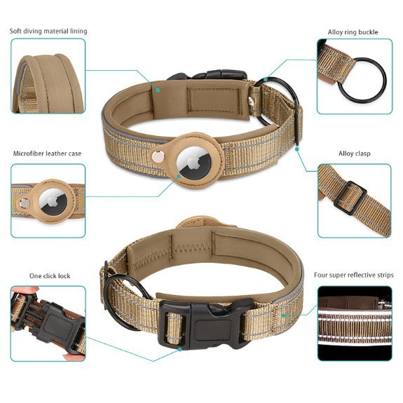 M Blue-green Secure Nylon Dog Collar with Built-in Apple AirTag (not included) Holder Case - Pet Tracker Accessory