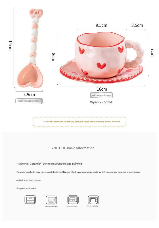 Hand-Painted Ceramic Coffee Mug and Saucer Set - Whimsical Afternoon Tea Cup with Spoon(White cloud-yellow)