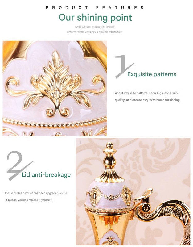 Elegant Gold Metal Serving Set - Decanter, 6 Cups, Tray (Golden Red)