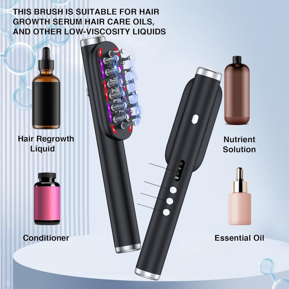 Green Vibrating Scalp Massager Comb - LED Therapy & Oil Infuser for Hair Growth
