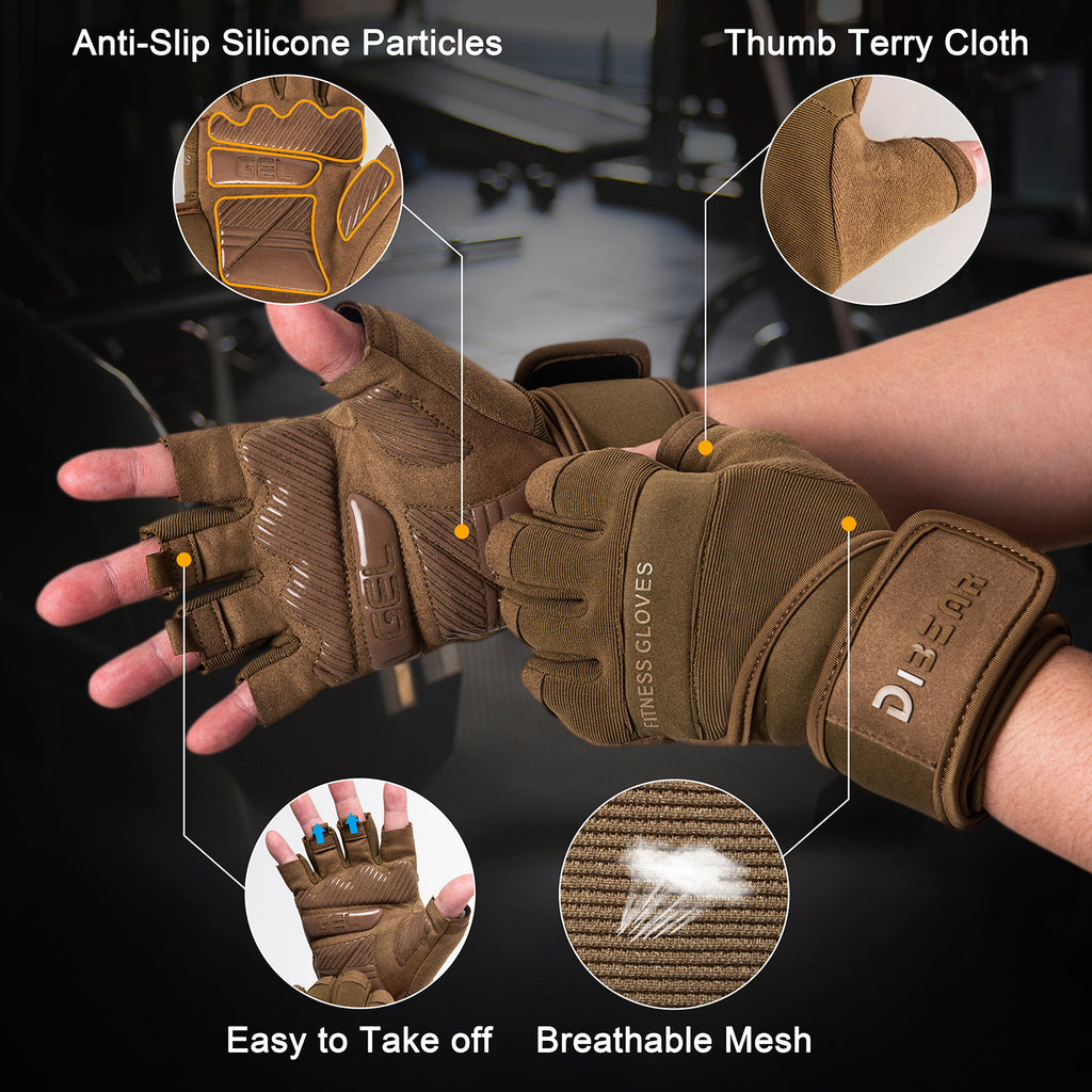 Size L Green Heavy Duty Workout Gloves with Wrist Support - Anti-Slip Gel Padded Gym Gloves for Weightlifting, Training & Fitness