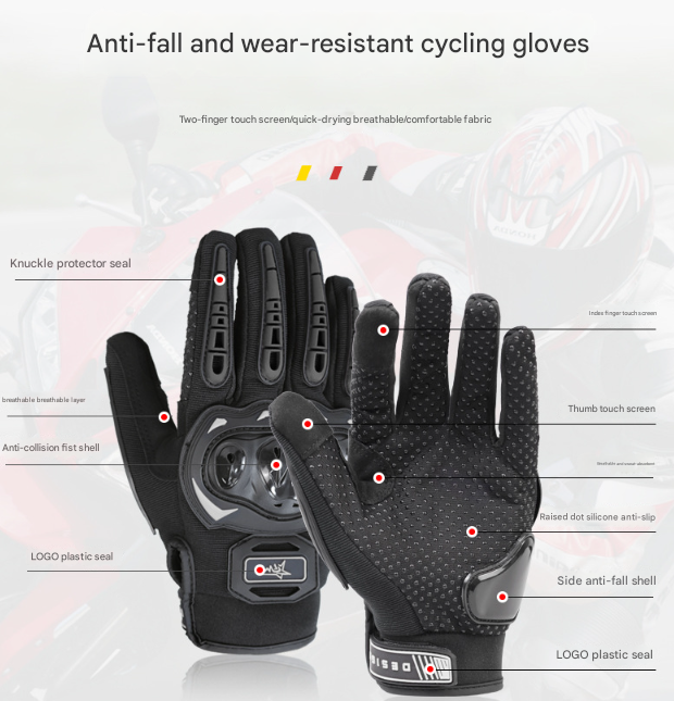 Size XL Green and Black Protective Motorcycle Riding Gloves - Hard Knuckle Armour & Touchscreen Fingertips