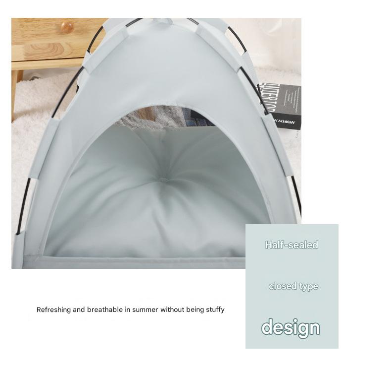 Grey Premium Portable Pet Tent Bed with Cooling Mat - Breathable Foldable Outdoor Indoor Cat Dog House Shelter for Summer(Size: L)