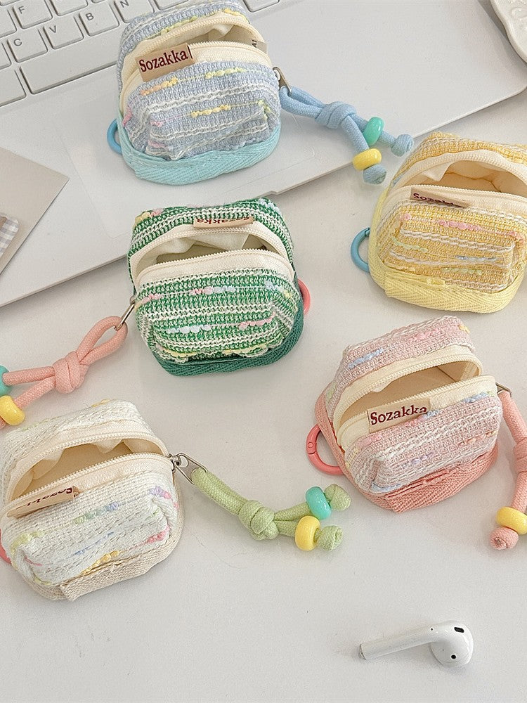 3pc Chic Woven Mini Backpack Pouch Keychain Lanyard