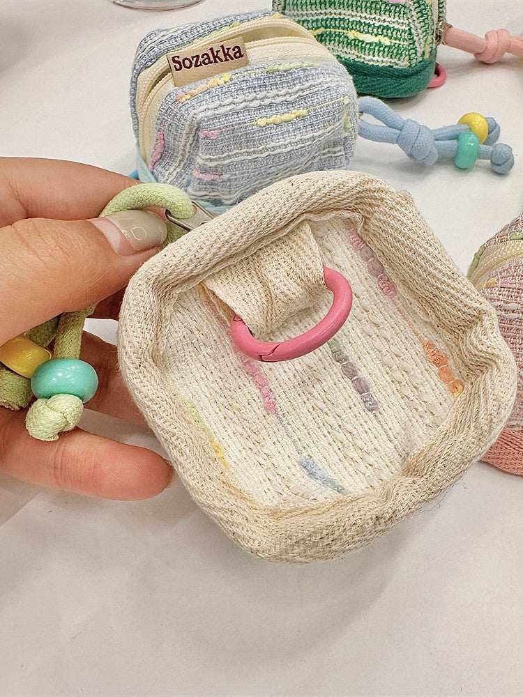 3pc Chic Woven Mini Backpack Pouch Keychain Lanyard