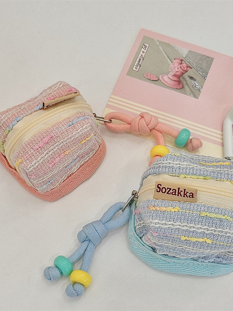 3pc Chic Woven Mini Backpack Pouch Keychain Lanyard
