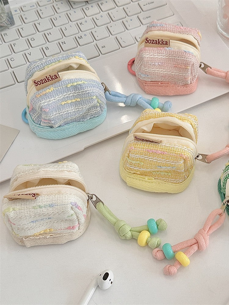 3pc Chic Woven Mini Backpack Pouch Keychain Lanyard