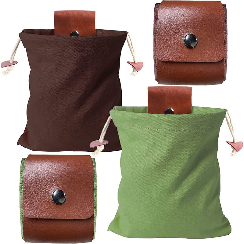 Black Collapsible Canvas Foraging Pouch - Hands-Free Belt Bag for Hiking & Camping Activities