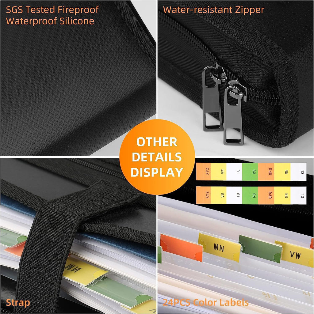 Fireproof & Waterproof Expanding File Folder Organizer with Zipper - Large Capacity Document Safe Bag(Silver zipper handle model)