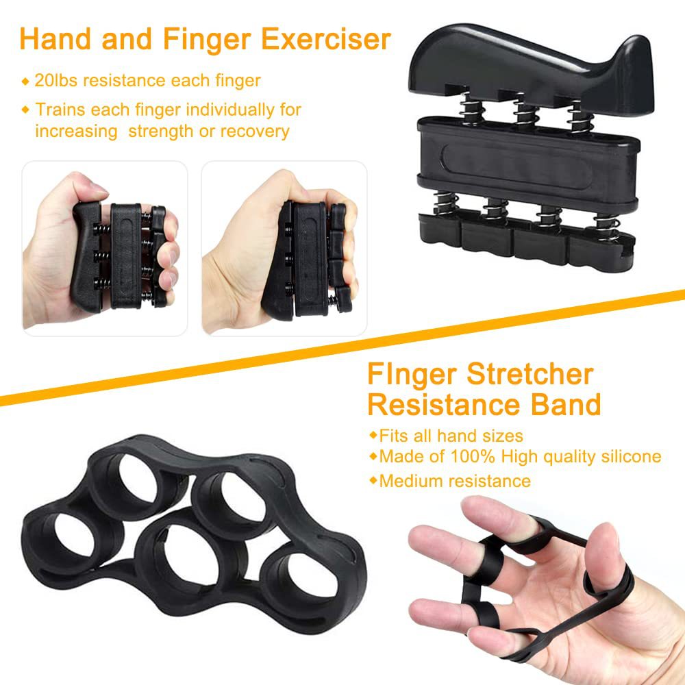 Green 5 in 1 Hand Grip Strengthener Kit Adjustable Resistance Finger Stretcher Stress Relief Ball and Grip Ring for Rehabilitation and Muscle Building