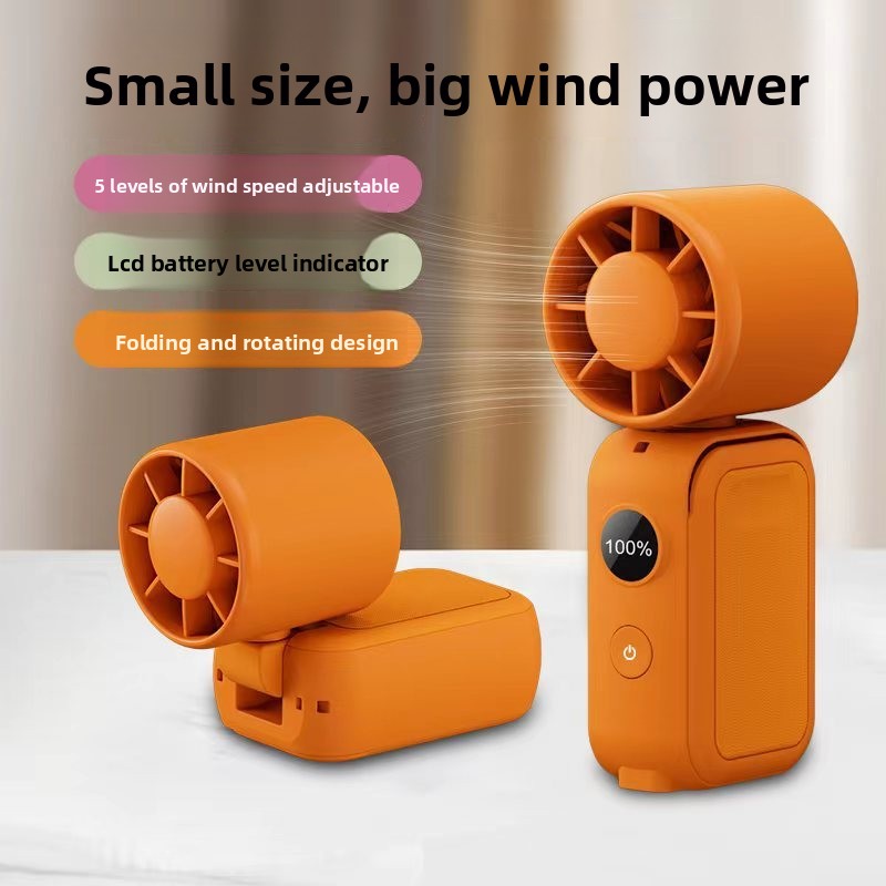 Light green Portable Handheld Fan 350 Degree Rotation Foldable Neck Hanging Waist Fan with Magnetic Base LED Display 5 Speed Personal Fan