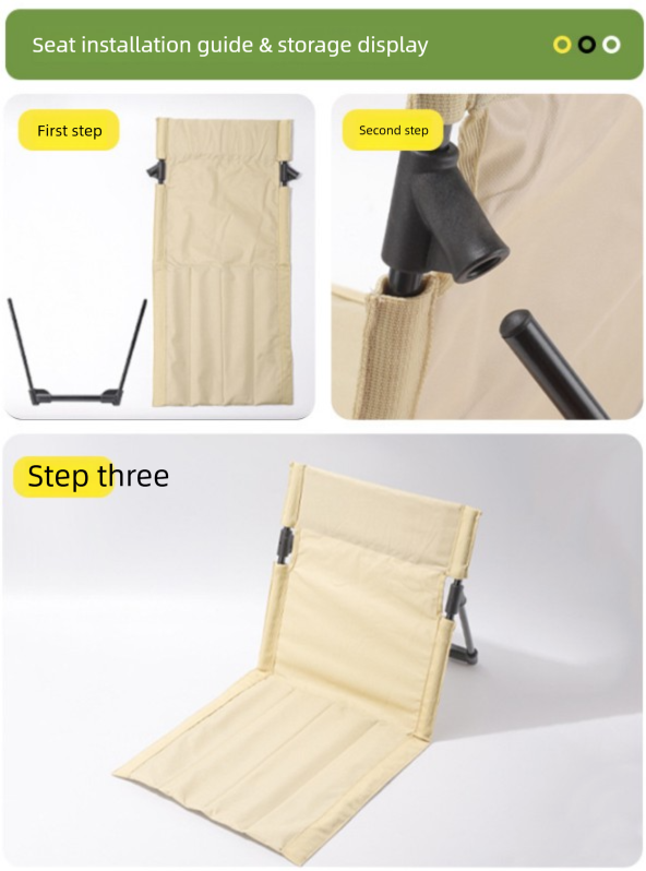 Portable Ground Chair with Back Support - Foldable Outdoor Floor Seat with Sturdy Iron Frame - Dark Green Oxford Fabric for Picnics, Festivals & Camping