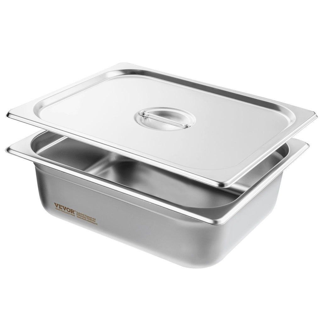 VEVOR 8 Pack Hotel Pans, 1/2 Size Anti-Jam Steam Pan with Lid, 0.8mm Thick Stainless Steel Steam Table Pan, 4-Inch Deep Commercial Table Pan, Catering Storage Food Pan, for Industrial & Scientific