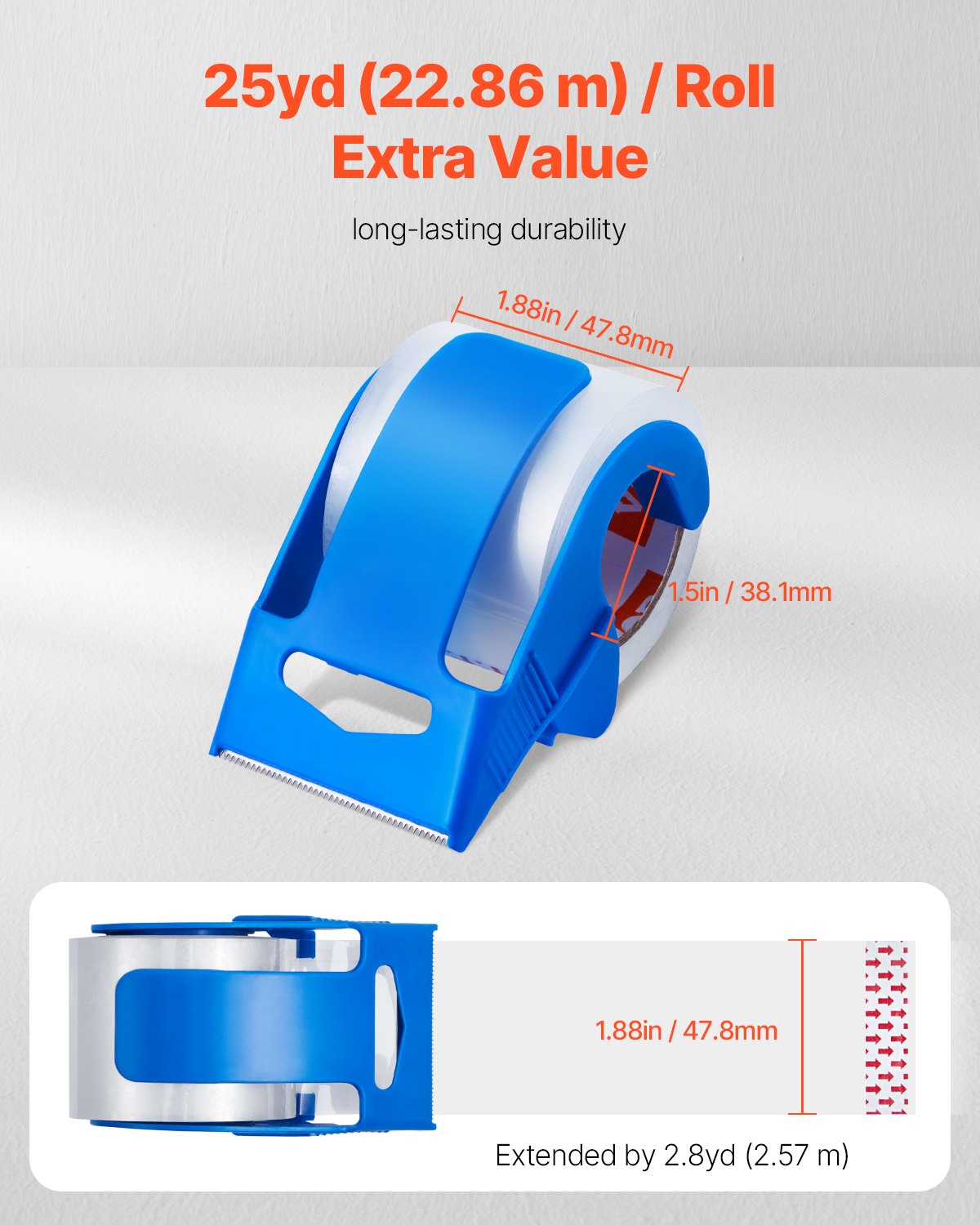 VEVOR Packing Tape 6 Rolls 25 Yards Clear Shipping Tape with Dispenser 2.7 Mil