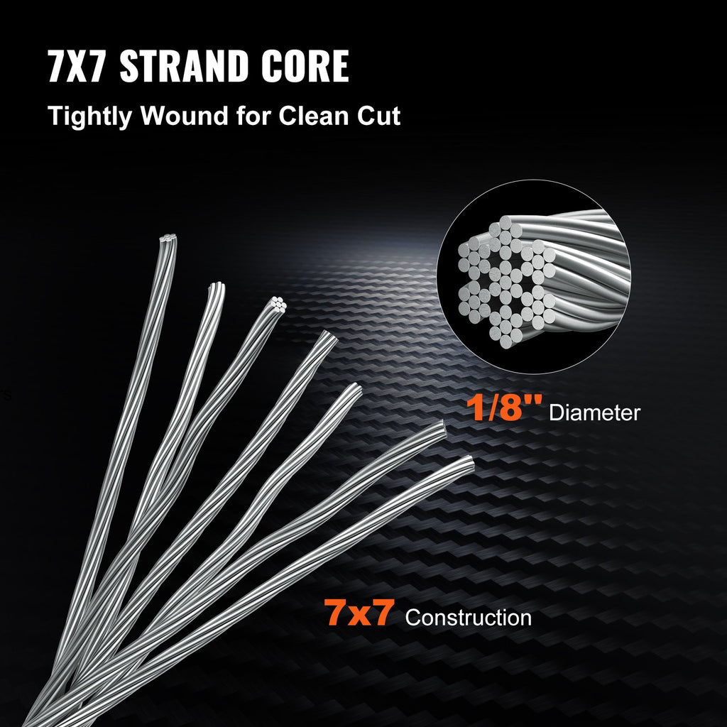 VEVOR 1/8 Stainless Steel Cable Railing 500ft, Wire Rope 316 Marine Grade, Braided Aircraft Cable 7x7 Strands Construction for Deck Rail Balusters Stair Handrail Porch Fence