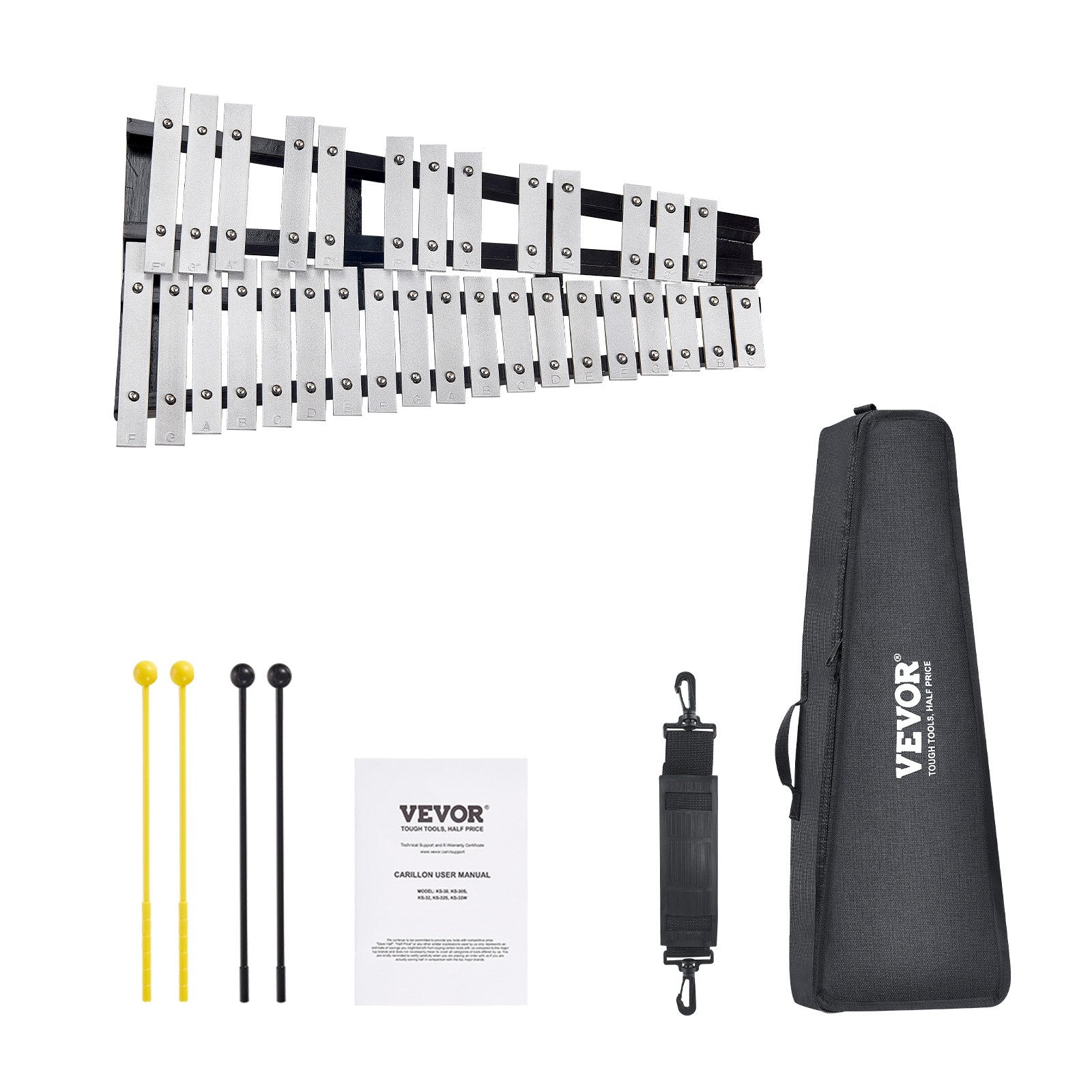 VEVOR 32 Note Glockenspiel Xylophone Bell Kit, Percussion Instrument with Mallets, Drum Sticks and Carrying Bag, Professional Glockenspiel Xylophone Percussion Instrument Set for Adults & Students