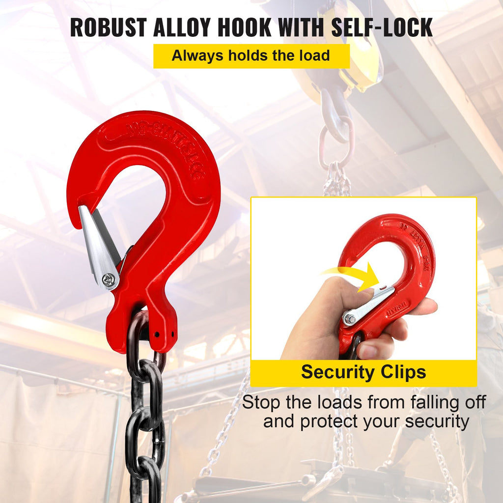VEVOR Chain Sling 5/16" X 10' Engine Lift Chain G80 Alloy Steel Engine Chain Hoist Lifts 3 Ton with 4 Leg Grab Hooks and Adjuster
