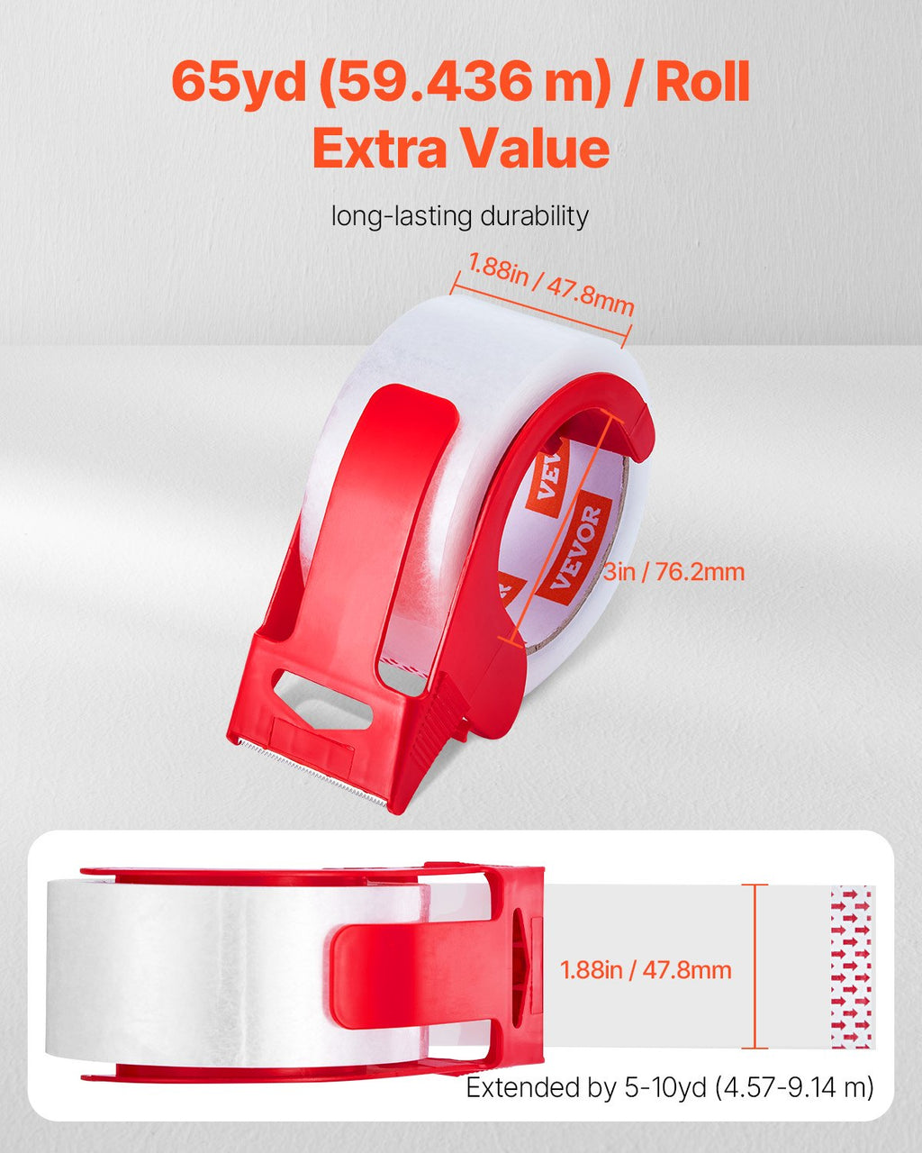 VEVOR Packing Tape 12 Rolls 65 Yards Clear Shipping Tape with Dispenser 2.7 Mil