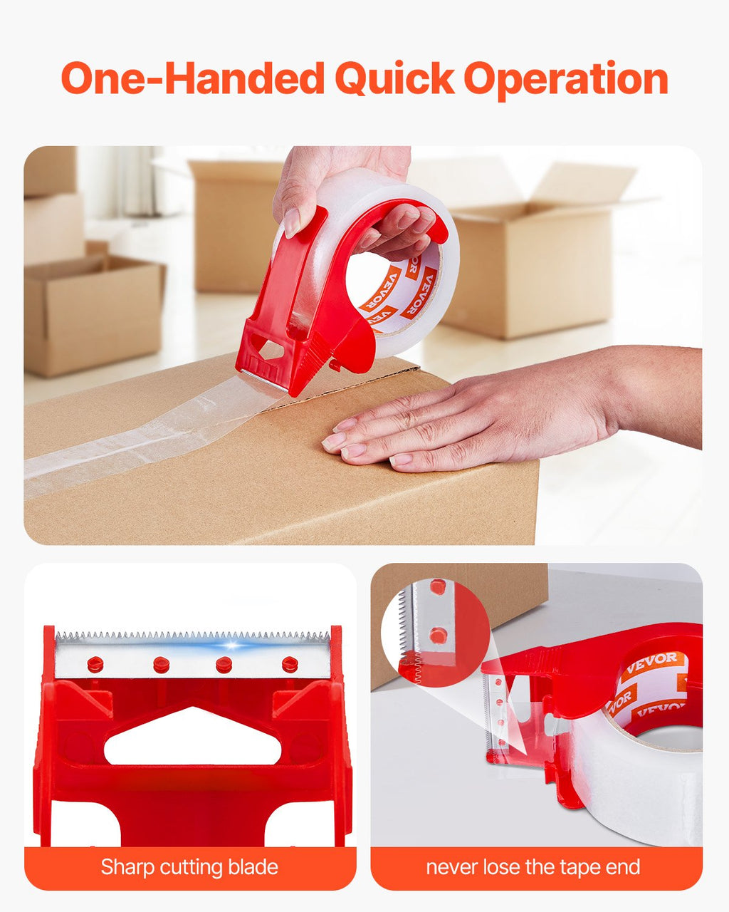 VEVOR Packing Tape 12 Rolls 65 Yards Clear Shipping Tape with Dispenser 2.7 Mil