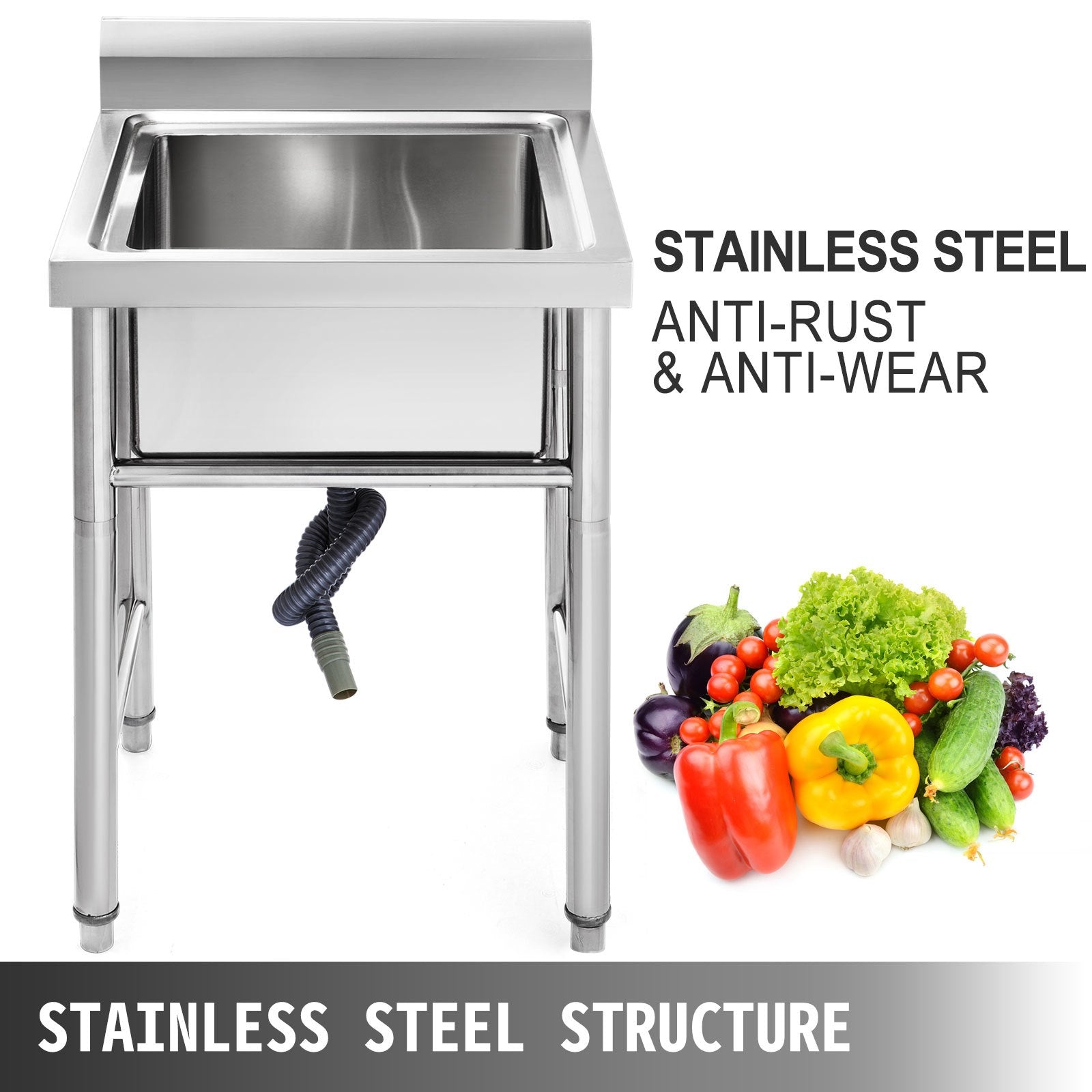VEVOR Handmade Sink Non-magnetic Stainless Steel Kitchen Sink Hand Made 1 Compartment 44.4 x 41.9 x 25.4 cm Capacity Huge Tub Sink for Farmhouse Cafe Shop Hospital