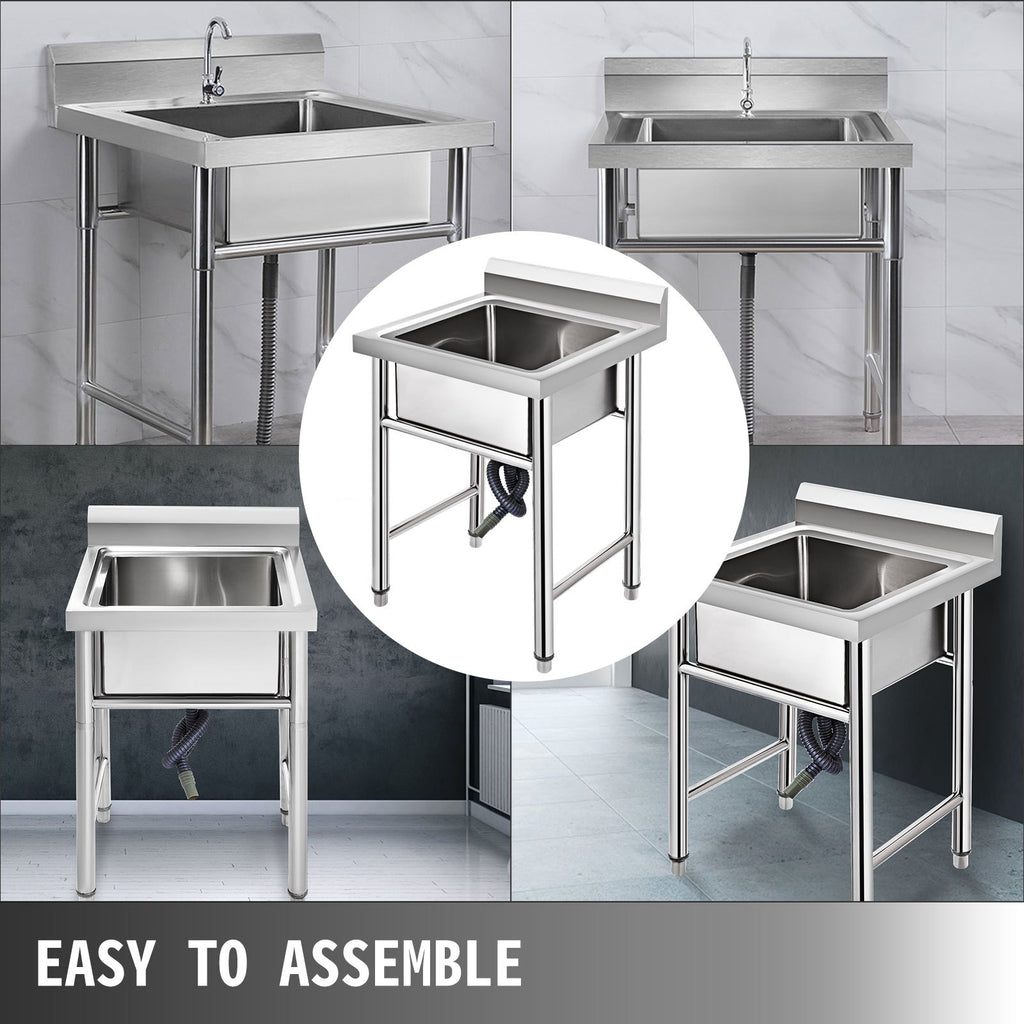 VEVOR Handmade Sink Non-magnetic Stainless Steel Kitchen Sink Hand Made 1 Compartment 44.4 x 41.9 x 25.4 cm Capacity Huge Tub Sink for Farmhouse Cafe Shop Hospital