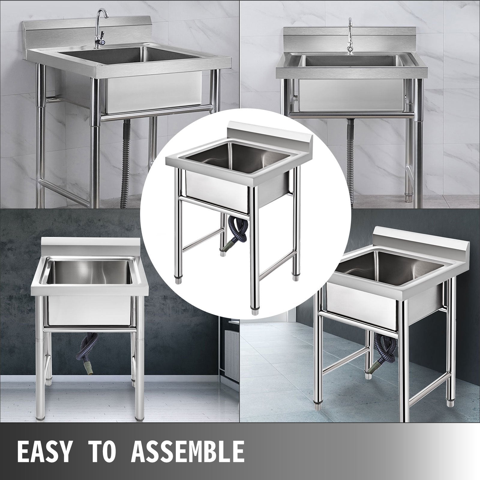 VEVOR Handmade Sink Non-magnetic Stainless Steel Kitchen Sink Hand Made 1 Compartment 44.4 x 41.9 x 25.4 cm Capacity Huge Tub Sink for Farmhouse Cafe Shop Hospital