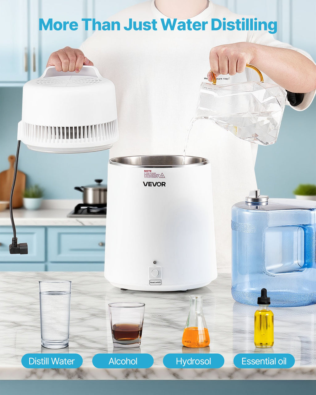 VEVOR 6L Water Distiller Home Countertop Purifier Machine 900W Plastic Container