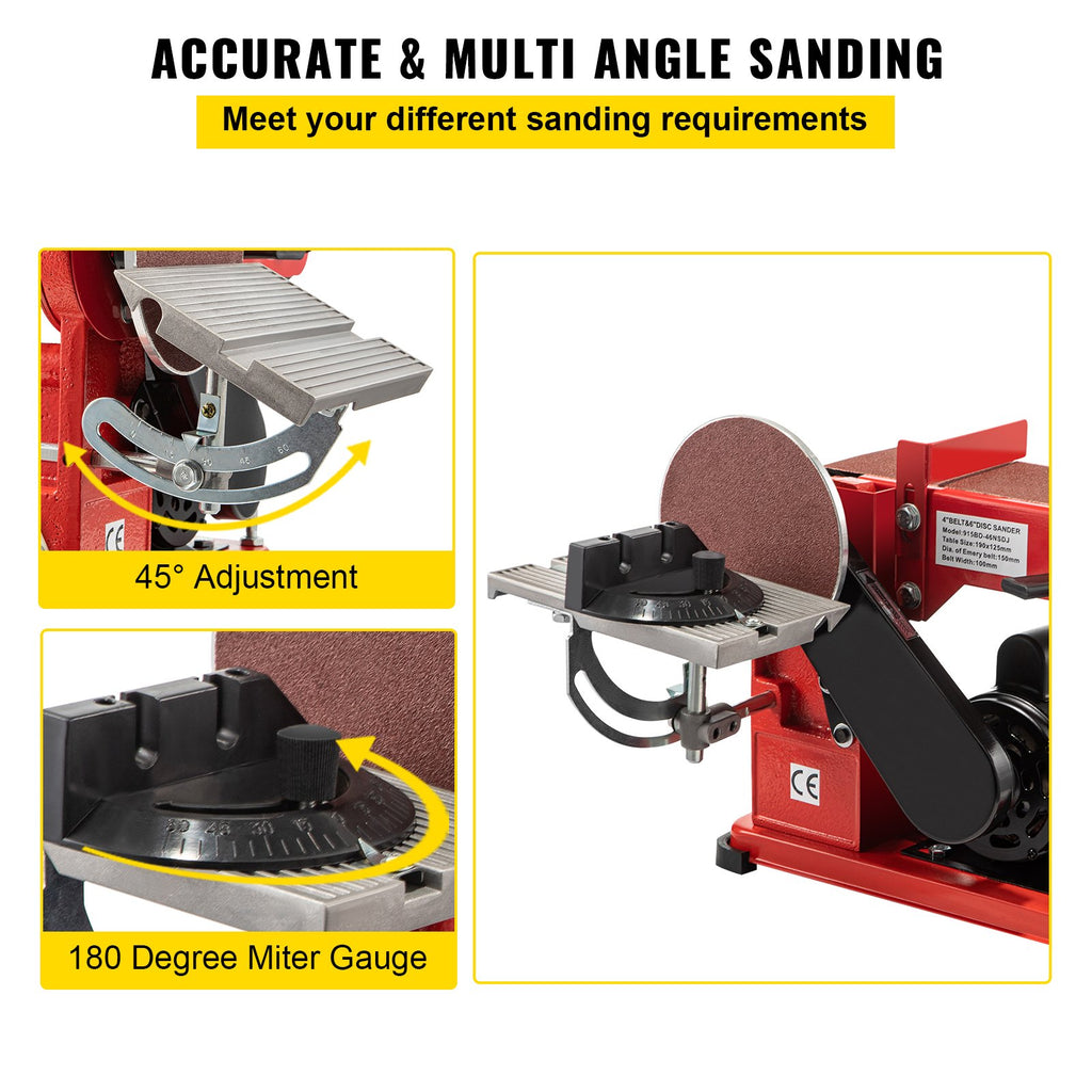 VEVOR Belt Sander 4" x 36", Disc Combo Sander 6",Electric Adjustable Bench Belt Sander 375W,Grinder Bench Sanding Machine With 4 Rubber Foot Pad