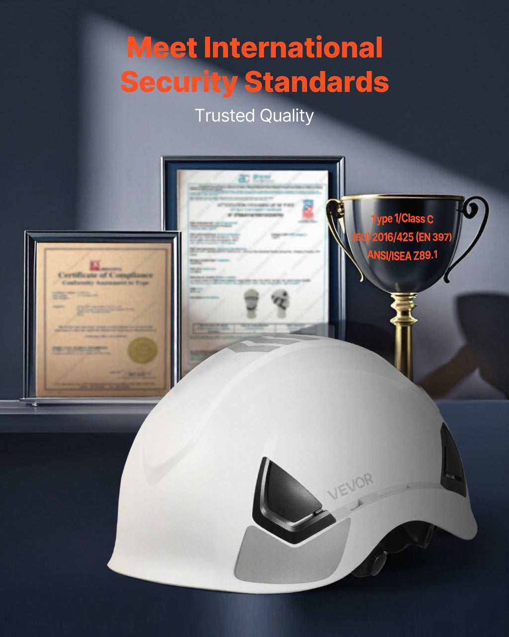 VEVOR Safety Helmet, ANSI/ISEA Z89.1 Approved ABS Safety Hard Hat with 6-Point Ratchet Suspension, Adjustable Vented Hardhat for Men Women Adults, for Outdoor Indoor Industrial Construction Workwear