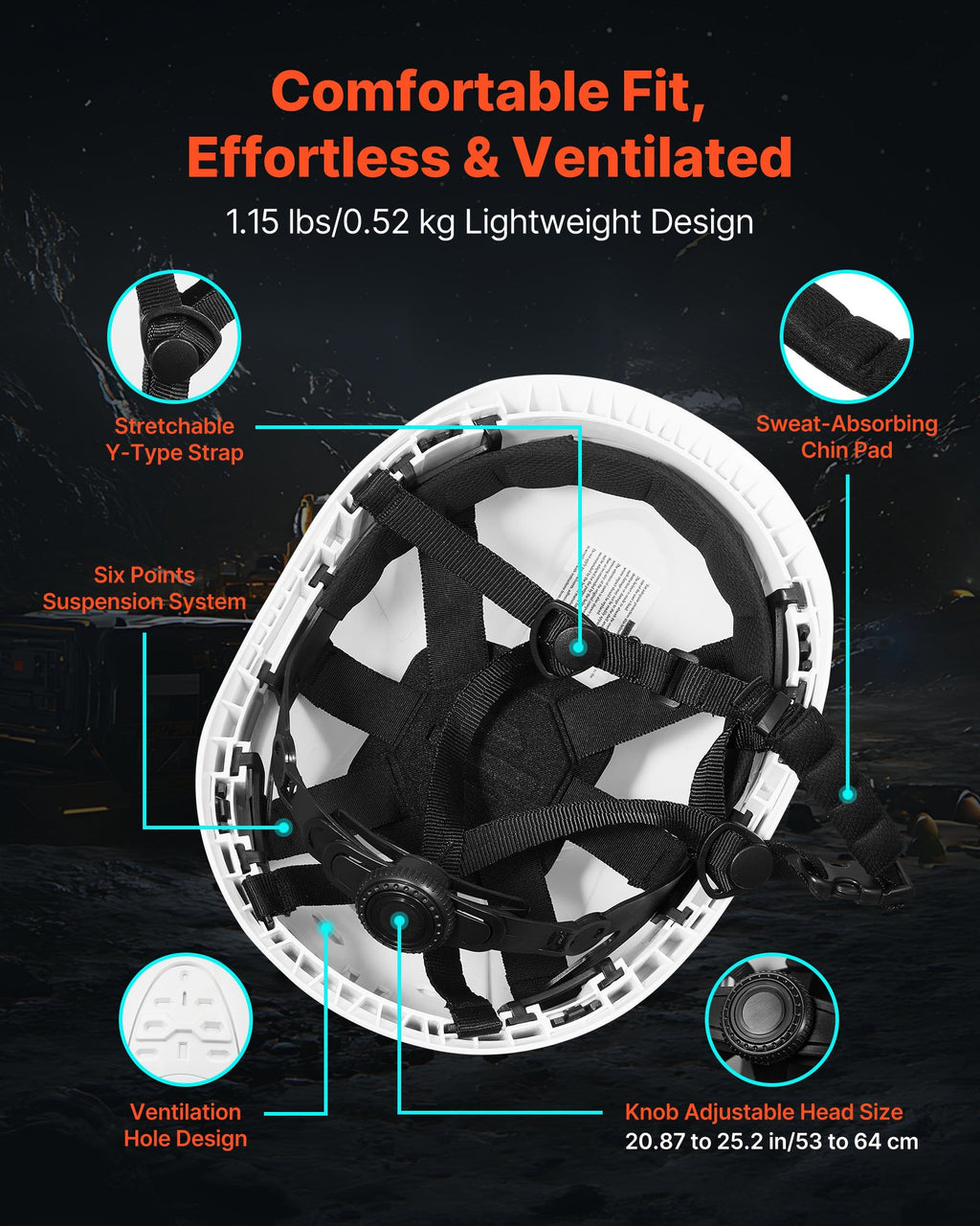 VEVOR Safety Helmet, ANSI/ISEA Z89.1 Approved ABS Safety Hard Hat with 6-Point Ratchet Suspension, Adjustable Vented Hardhat for Men Women Adults, for Outdoor Indoor Industrial Construction Workwear