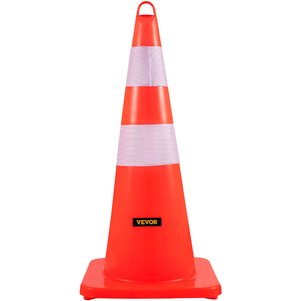 VEVOR Safety Cones, 10PCS 28\" Traffic Cones, PVC Orange Construction Cones, 2 Reflective Collars Traffic Cones with Weighted Base and Hand-Held Ring Used for Traffic Control, Driveway Road Parking