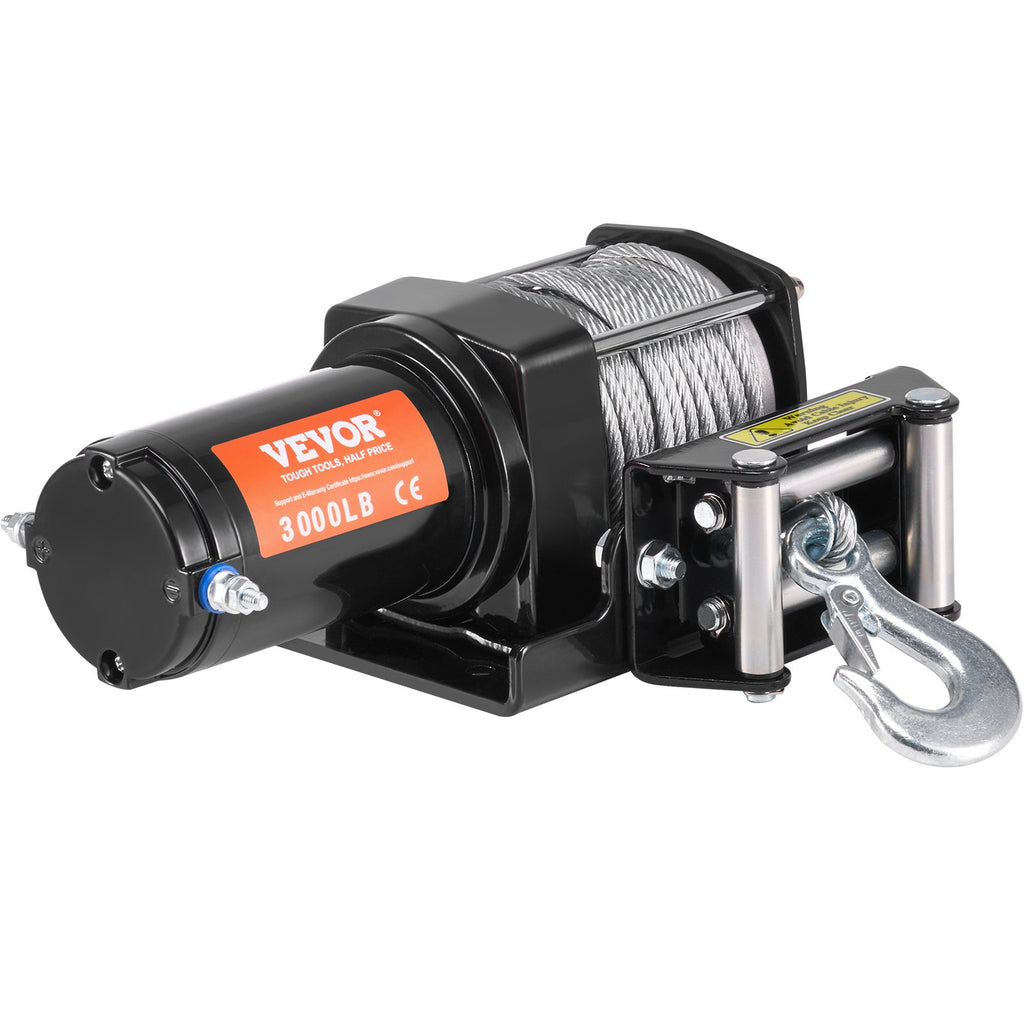 VEVOR Electric Winch, 1361 kg Line Pull Capacity, 12V DC ATV/UTV Winch with Φ0.5 x 1188.7 cm 7 Strands Steel Cable Roller Fairlead Wired Remote Control, IP55 Waterproof for Towing UTV ATV Off-Road
