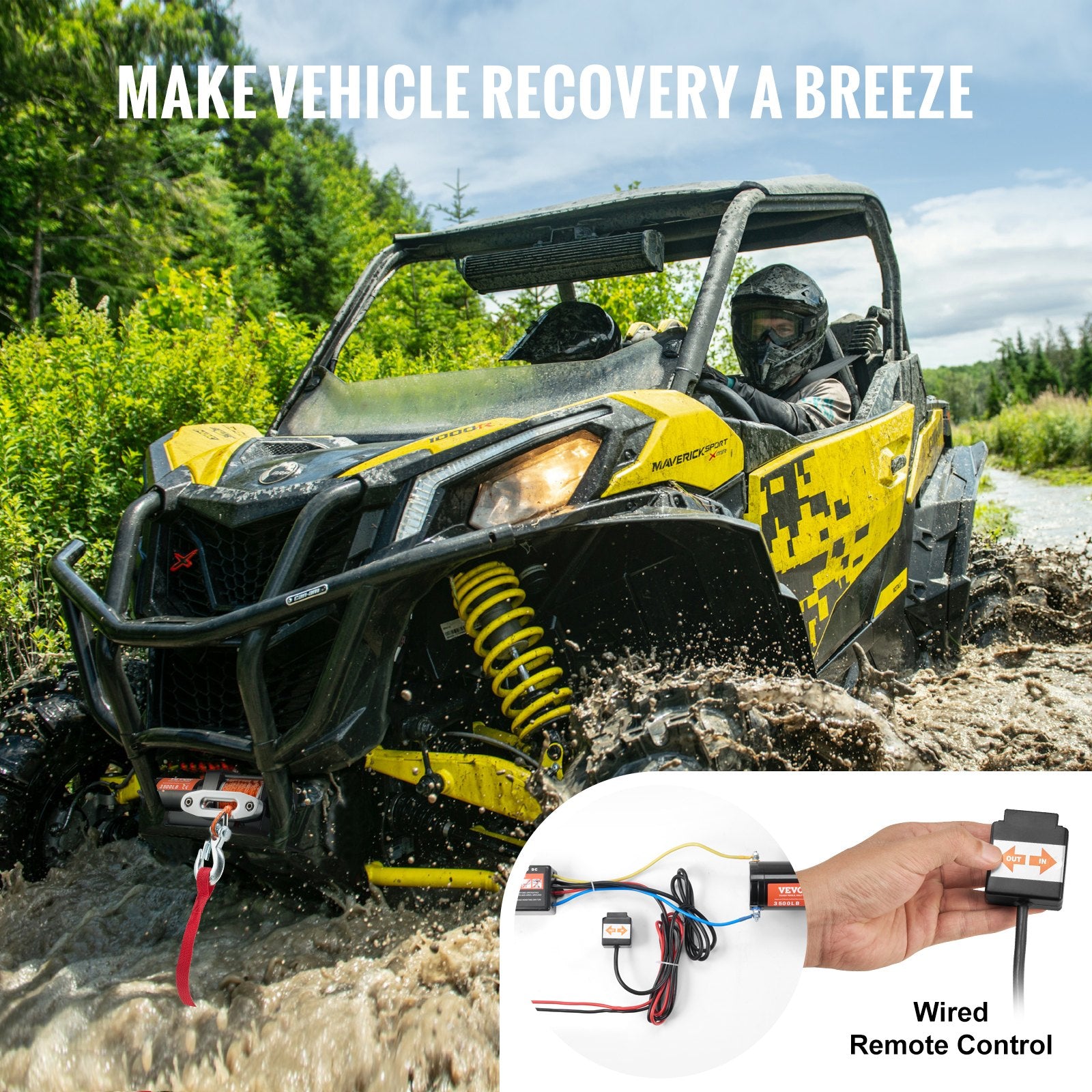 VEVOR Electric Winch, 1588 kg Line Pull Capacity, 12V DC ATV Winch with Φ0.5 x 1188.7 cm 12 Strands Synthetic Rope Aluminum Fairlead Wired Remote Control, IP55 Waterproof for Towing ATV Boat