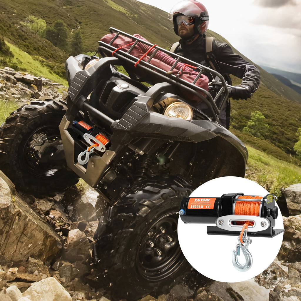 VEVOR Electric Winch, 1588 kg Line Pull Capacity, 12V DC ATV Winch with Φ0.5 x 1188.7 cm 12 Strands Synthetic Rope Aluminum Fairlead Wired Remote Control, IP55 Waterproof for Towing ATV Boat