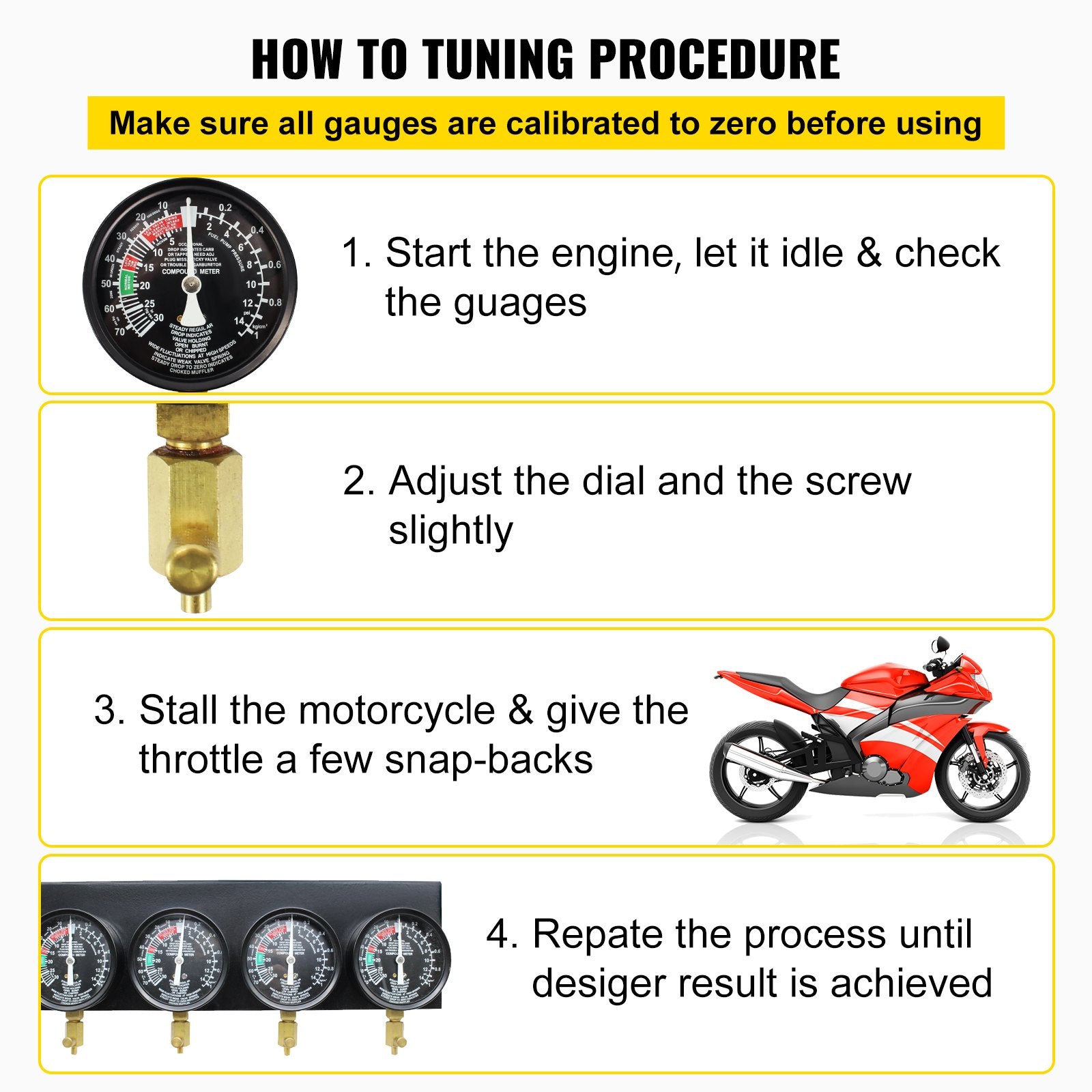 VEVOR Fuel Vacuum Carburetor Synchronize Tool Kit Fuel Vacuum Carburetor Synchronizer carb sync Gauge Set with Rubber Hose