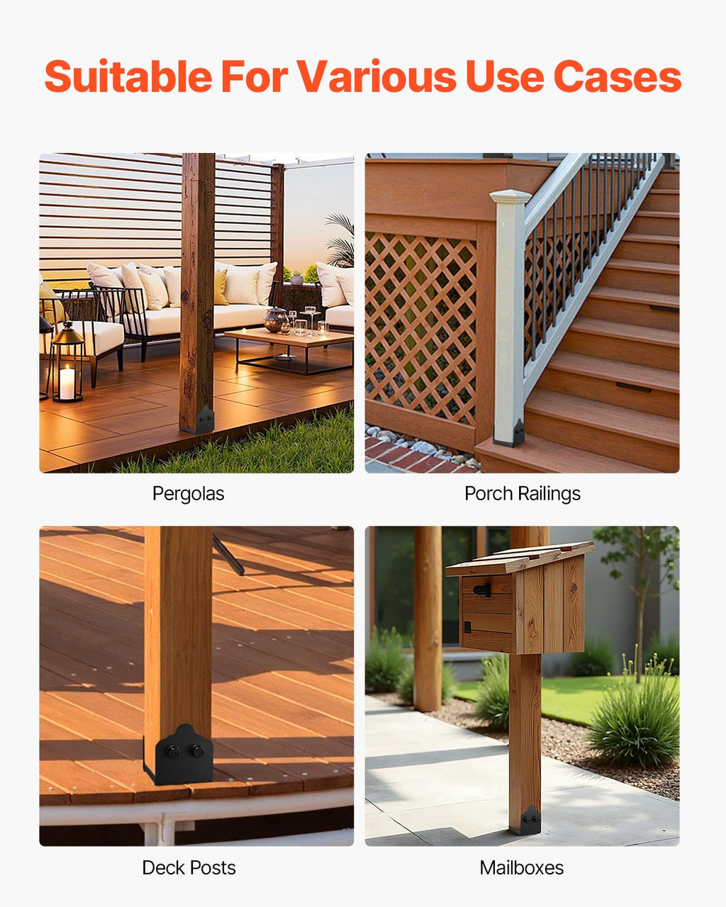VEVOR 6x6 Post Base 2 Pcs, Inner Size 5.9x5.55 inch / 150x141 mm Post Brackets, Heavy Duty Carbon Steel Decking Posts, Wood Posts Brackets for Pavilion Deck Railing Support Deck Base Plate, Black
